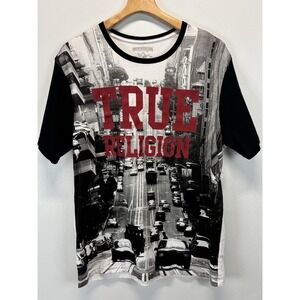 True Religion Graphic Tshirt Sz X-Large Mens Black White City Scene Streetwear